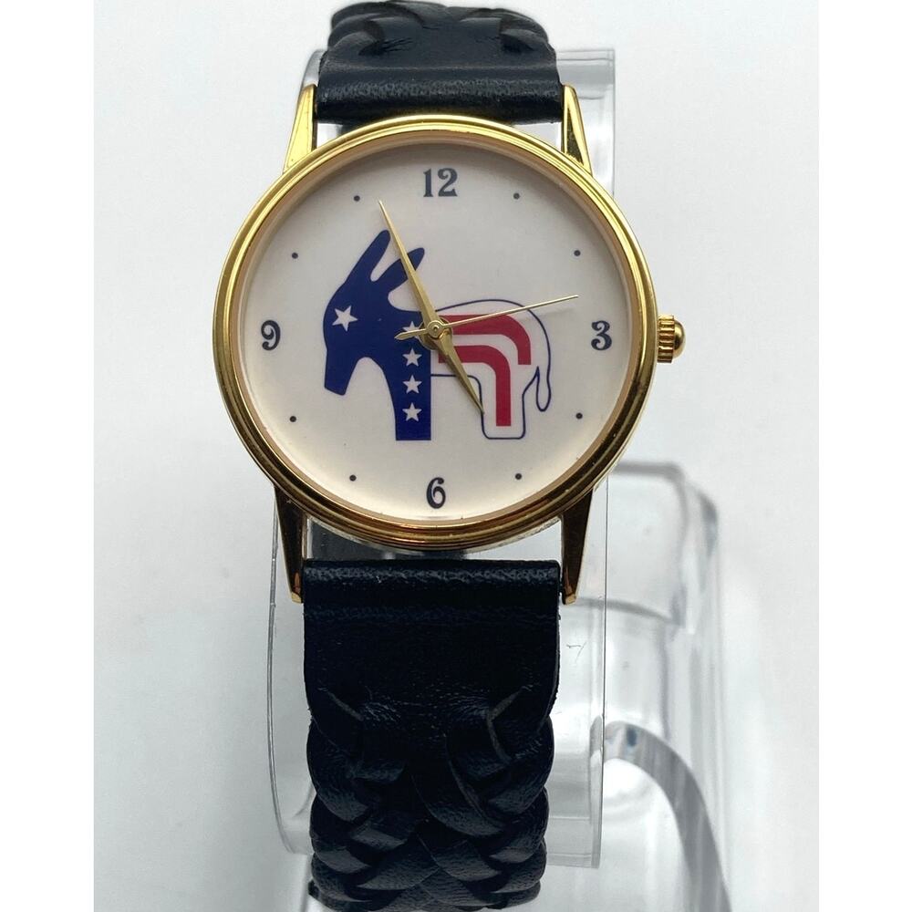 VTG 23kt Plated Unique Political Unisex Watch 32mm Fresh Battery - Adjustable WR